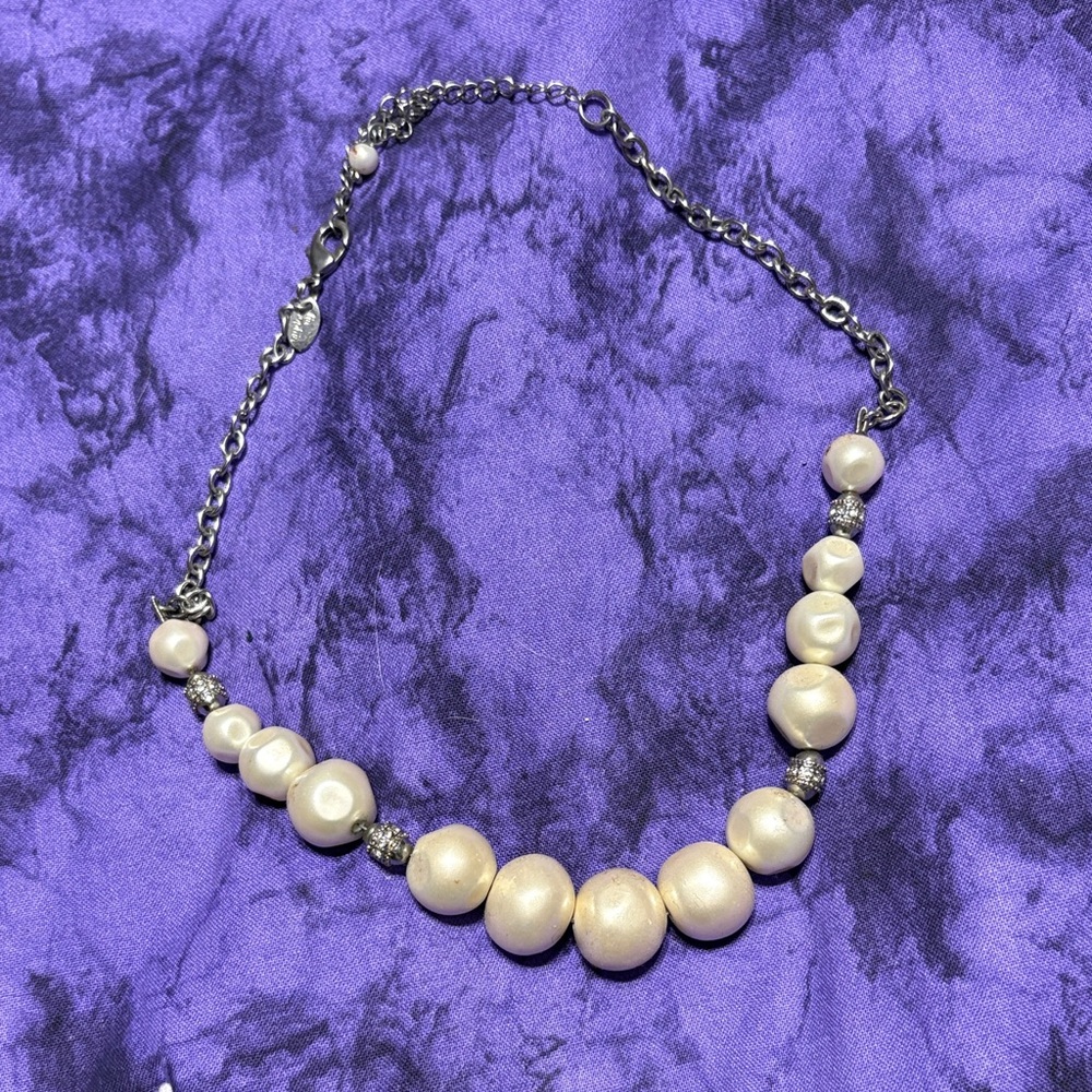 Lia Sophia Cream Pearl Bead Necklace with Silver Accents